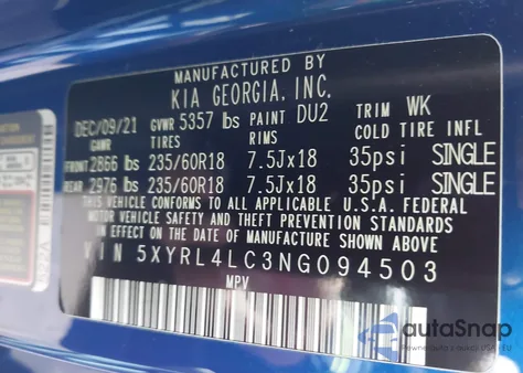 2022 Kia Sorento S z USA, uszkodzony, nr VIN 5XYRL4LC3NG094503